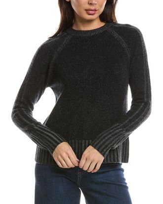 Fort&eacute; Cashmere Plaited Rib Trim Crewneck Cashmere Sweater