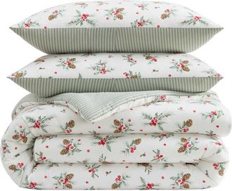 Laura Ashley Pinecone Berries Cotton Flannel Comforter Set