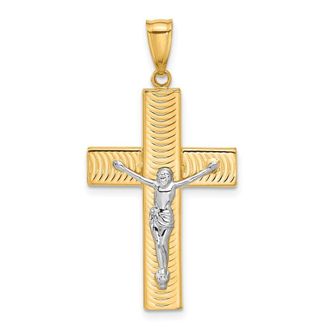 Diamond2Deal 14k Two-tone Gold Polished and Textured Crucifix Pendant