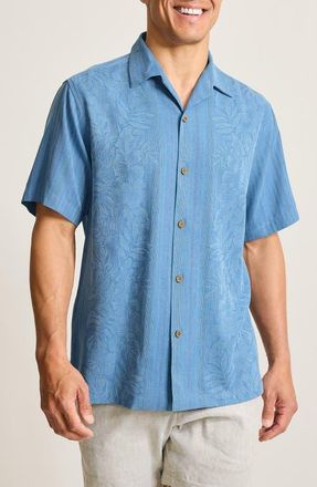 Tommy Bahama Maui Border Silk Short Sleeve Button-Up Shirt in Buccaneer Blue at Nordstrom, Size Large