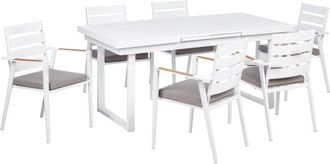 Beliani Conjunto De Jard&iacute;n De 6 Plazas Mesa Extensible Y Sillas Con Cojines De Asiento Aluminio Gris Valcanetto/taviano
