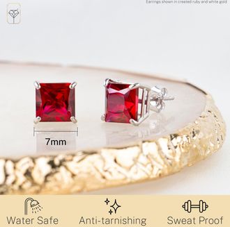 MAX + STONE 14k Yellow or White Gold 7mm Princess Cut Gemstone Square Stud Earrings