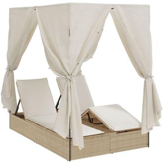 vidaXL Double Sun Lounger with Roof Beige 205 x 129 x 200 cm PE rattan vidaXL