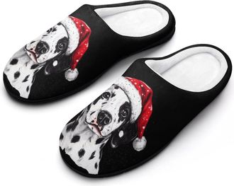 Generic Cute Dalmatian Dog Christmas Funny Mens Slippers Cotton Warm House Shoes Memory Foam Sandals Print Size 7-14