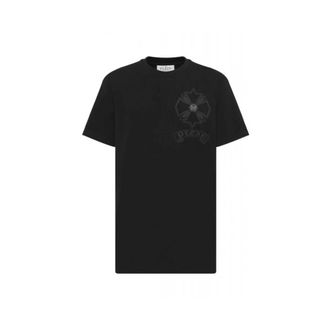 Philipp Plein Tops, Heren, Zwart, M, Katoen, Ronde Hals Puffy Chrome Crest T-Shirt