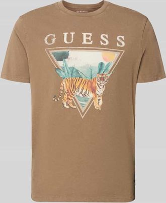 Guess T-Shirt mit Motiv-Print Modell TIGER SPIRIT in Mittelbraun, Gr&ouml;&szlig;e XXL