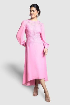 Wallis Lace Insert Chiffon Midi Dress in Pink at Nordstrom, Size 18