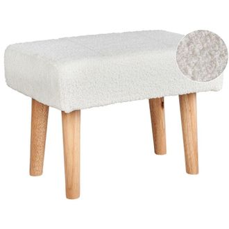Beliani Reposapi&eacute;s Blanco Madera Clara 50 X 30 Cm Boucl&eacute; Patas De Madera Takoma