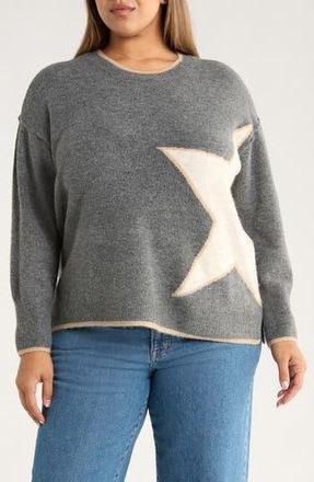 Vince Camuto Star Detail Crewneck Sweater in Salt And Pepper at Nordstrom Rack, Size 1X