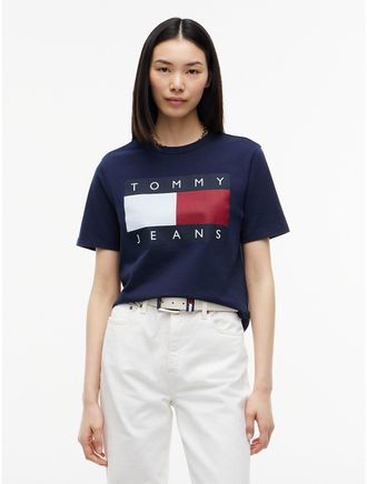 Tommy Hilfiger Womens Tommy Jeans Big Flag Logo Boxy T-Shirt - Dark Blue - XL