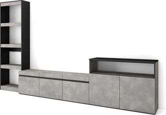 Skraut Home Skraut Home - Muebles de Salón para tv, Conjunto de muebles comedor, 310x186x35cm, Para tv hasta 65, Mueble Televisión, Estilo Moderno, Roble y negro