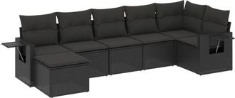 vidaXL Set De Comedor De Jard&iacute;n 7 Pzas Y Cojines Rat&aacute;n Sint&eacute;tico Negro Vidaxl