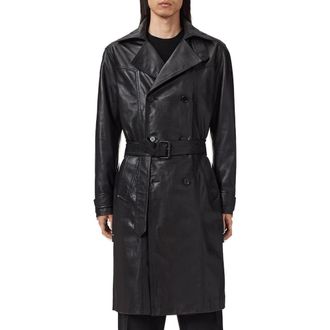 AllSaints Kellett Leather Trench Coat in Black at Nordstrom, Size X-Large