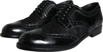 Dolce & Gabbana Womens Black Leather Floral Lace Dress Formal Shoes