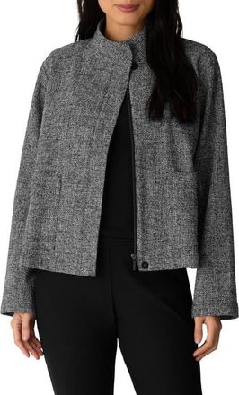 Eileen Fisher Stand Collar Stretch Cotton Jacket in Black/white at Nordstrom, Size Xx-Small
