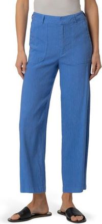 Kut from the Kloth Topaz High Waist Crop Wide Leg Linen Blend Pants in Cornflower at Nordstrom, Size 14