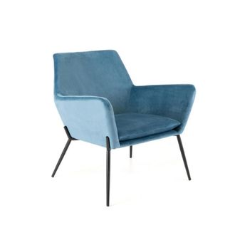 MondoViro Sill&oacute;n tapizado en terciopelo azul patas de metal cm 70x72 79h