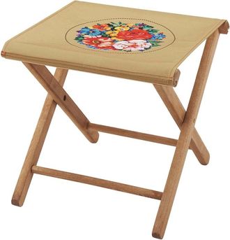 Vent de Boh&egrave;me Taburete plegable de haya y tela floral dorada