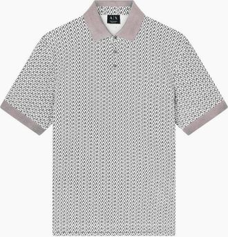 A|X Armani Exchange Mens Regular Fit Monogram Beige Polo Shirt - Cream - Size: 38
