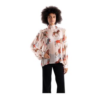 5 Progress Camicia in misto seta con stampa cavalli - - Blouses & Shirts - Donna - Beige - M