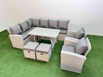 Fimous Garden Outdoor Rattan Furniture Set with 2 Small Footstools 10 Seater in Light Grey