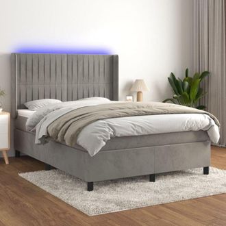 vidaXL Cama Box Spring Colch&oacute;n Y Led Terciopelo Gris Claro 140x190 Cm Vidaxl