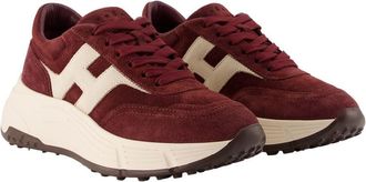 Hogan Womens H669 Allacciato H Trainers - Hogan Leather Burgundy Calfskin Shoes Sneakers