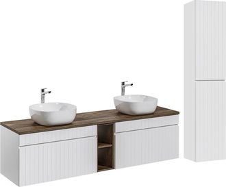 Petits Meubles Conjunto mueble lavabo doble 180cm tableros laminados blanco