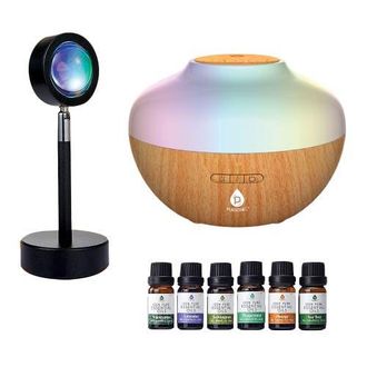 Pursonic Sunset Projector Table Lamp with Essential Oil Aroma Diffuser & 6-Pack of 100% Pure Aromatherapy Oils in Multicolor at Nordstrom