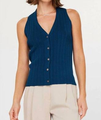 Current Air Pleated Sleeveless Sweater In Midnight Blue