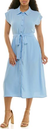 Nina Leonard Studded Cap Sleeve Midi Shirtdress in Rainwater at Nordstrom Rack, Size X-Large