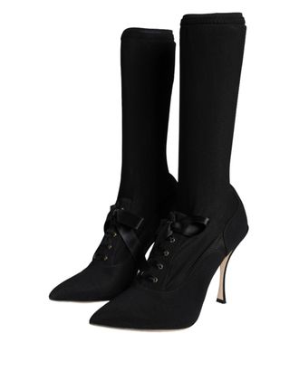 Dolce & Gabbana Womens Lace-Up Stiletto Boot Black Viscose Elastane