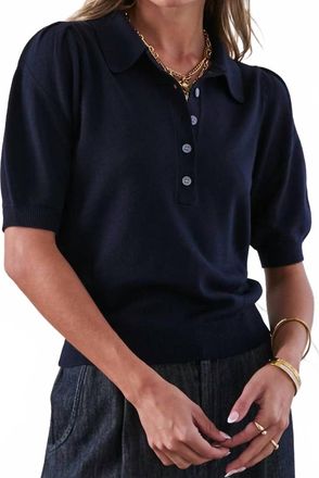 Current Air Harper Ribbed Polo Knit Top In Navy