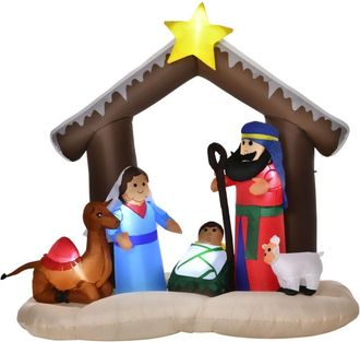 HOMCOM Homcom - Presepe Natalizio Gonfiabile 183cm per Esterno con 5 Luci e Gonfiatore
