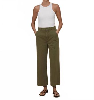 LE JEAN Jude Wide Leg Ankle Trousers In Olive Green