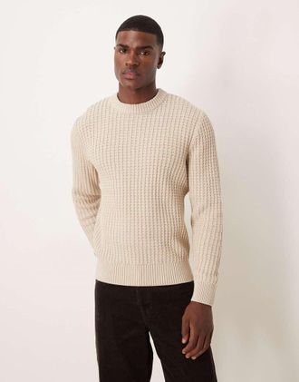 Selected Homme - Maglione lavorato color crema-Bianco