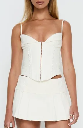 Princess Polly Francee Lace Corset Top in Cream at Nordstrom, Size 12