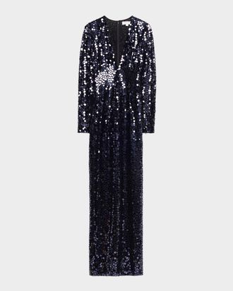 Michael Kors Deep V-Neck Mirror Column Gown