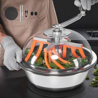 OEM M&aacute;quina Recortadora De Cuenco De Hojas Manual 330 Mm Recortadora De Cuenco De Hoja De Brote Con Tapa Transparente Y 3 Rejillas De Acero Inoxidable Par