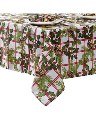 Elrene Pinecone Plaid Holiday Fabric Tablecloth