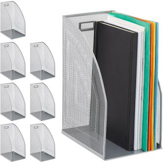 Relaxdays 8x Portadocumenti Verticale in Metallo, Formato A4, Organizer Extra Largo Ufficio, 32 x 16 x 24,5 cm, Argento