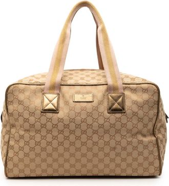 Gucci Gg Canvas Beige Pink Gg Canvas Leather Boston Bag (Pre-Owned)
