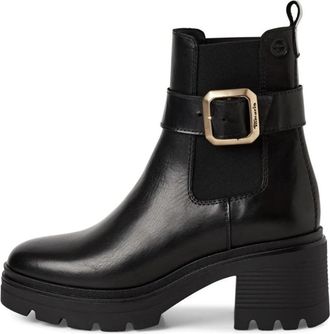Tamaris Leren Bootie - Dames - Laarzen met Hak - Zwart - 40 EU - Leer - Schoenen