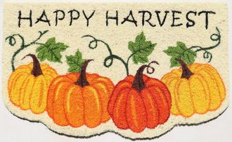 Imports Decor Happy Harvest Pumpkin Coir Door Mat, Fall Autumn Coconut Fiber Doormat with Non-Slip PVC Backing, Thanksgiving Indoor Outdoor Entryway Rug