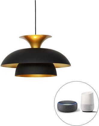 QAZQA Smart Pendant Light Black with Gold Incl. Wifi G95 - Titus