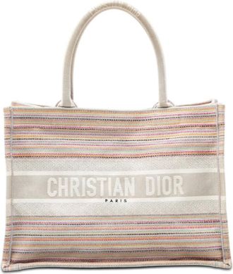Dior Pre-owned Dior Medium Embroidered Canvas Stripes Book Tote Ladies UOW0F95F1U084X48