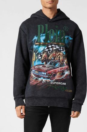 Philipp Plein Felpa con cappuccio relaxed fit in cotone con logo di strass