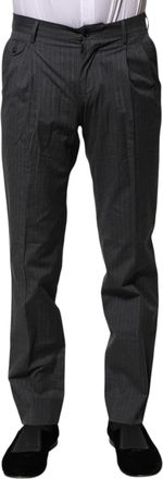 Dolce & Gabbana Mens Gray Striped Cotton Formal Pants