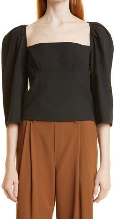 Vince Square Neck Puff Sleeve Cotton Blouse in 001Blk-Black at Nordstrom Rack, Size 2