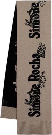Simone Rocha Graphic Logo Gebreide Sjaal - unisex - Wintersjaals - Beige - ONE Size - Wol - Accessoires